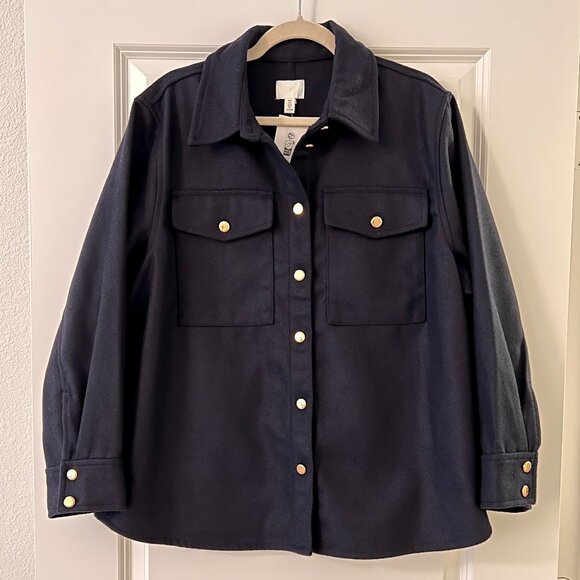 H&M HM Navy Blue Shirt Jacket Shacket Overshirt, NEW - Picture 1 of 4